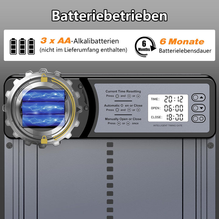 Hühnerklappe Aluminium mit Timer und Anti-Einklemm-Schutz batteriebetrieben - Bild 4