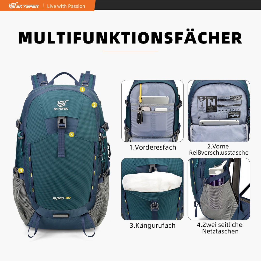 Wanderrucksack 30L mit Netzrücken und Hüftgurt für Trekking - Bild 4