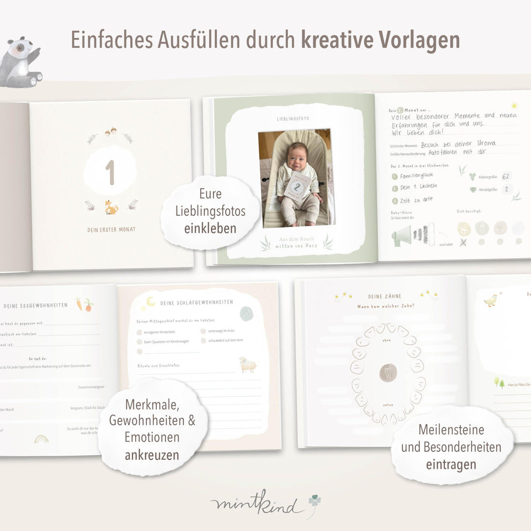 Babyalbum erstes Jahr Hardcover Beige Leinen 176 Seiten mit Sticker-Set - Bild 5