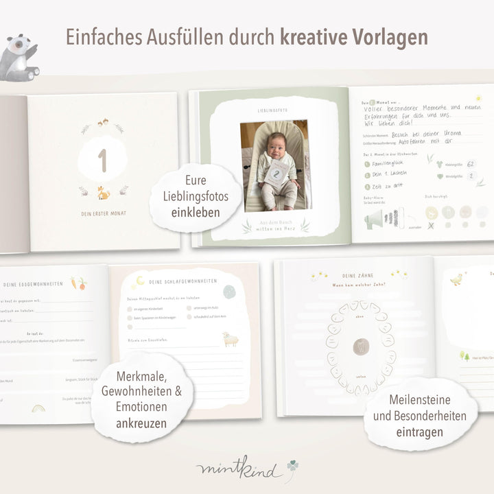 Babyalbum erstes Jahr Hardcover Beige Leinen 176 Seiten mit Sticker-Set - Bild 5