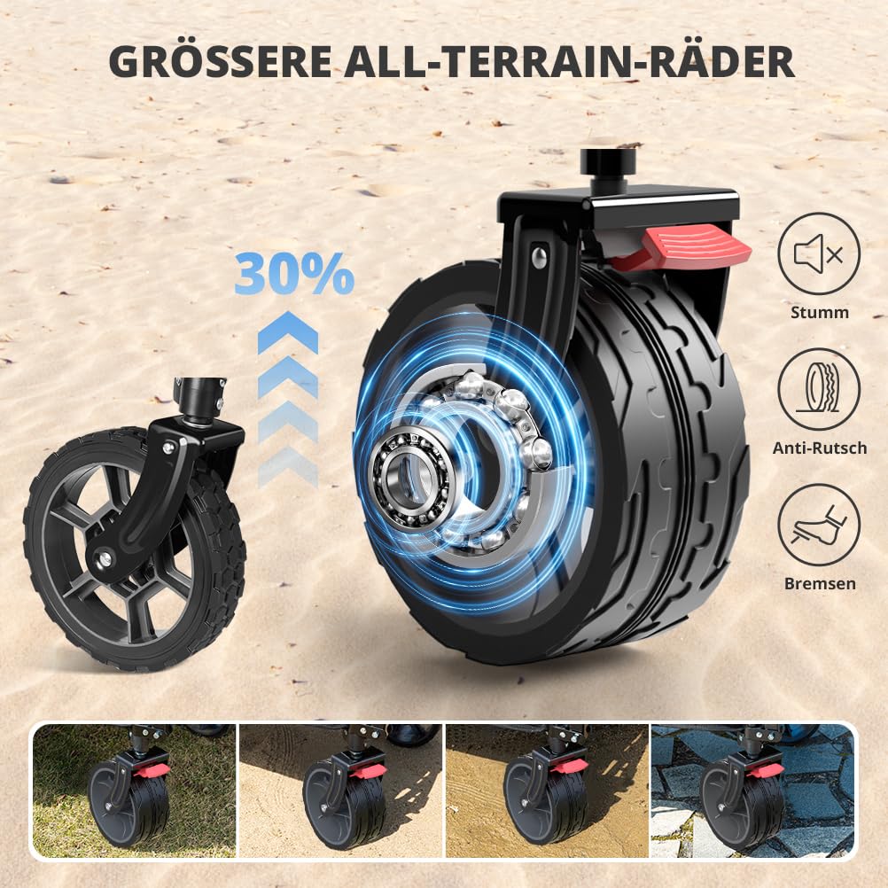 Bollerwagen faltbar XXL 220L 200kg mit Bremsen und Geländerädern - Bild 3