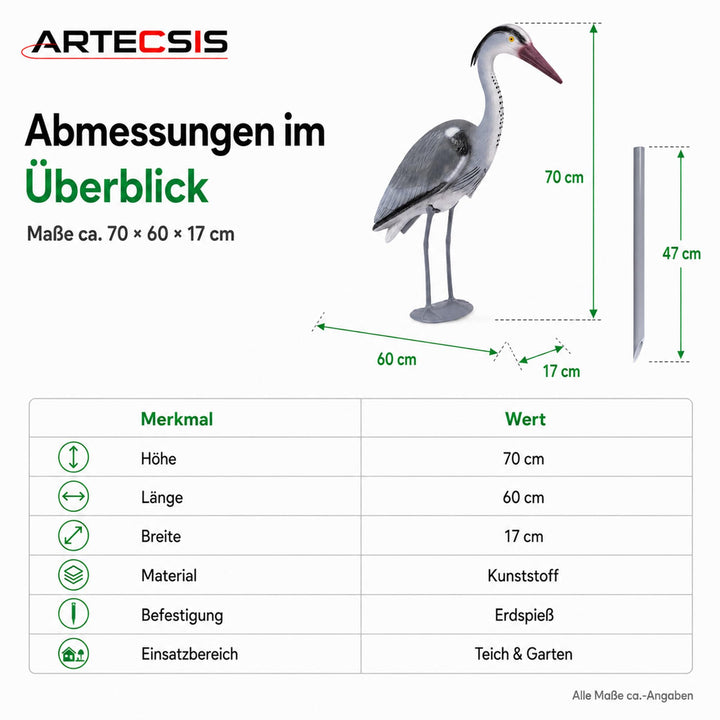 Fischreiher Attrappe 70 cm Kunststoff mit Erdspieß Teichschutz - Bild 8