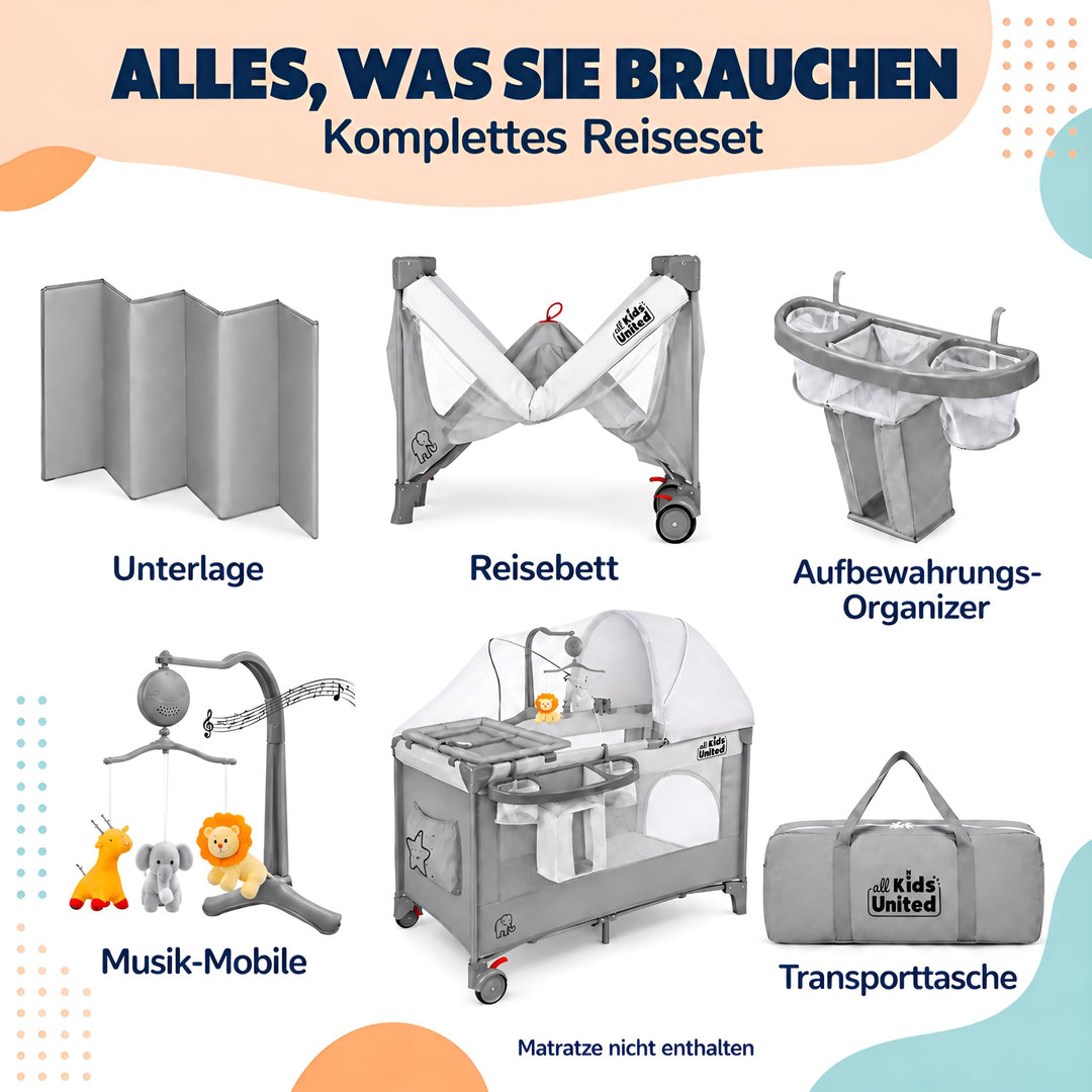 Reisebett Baby 3-in-1 mit Wickelauflage, Mobile &amp; Tragetasche - Bild 6
