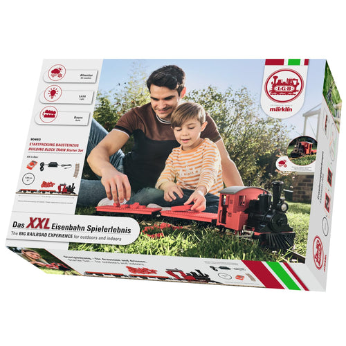 Gartenbahn Starterset Spur G mit Dampflok, 2 Waggons & Klemmbausteine