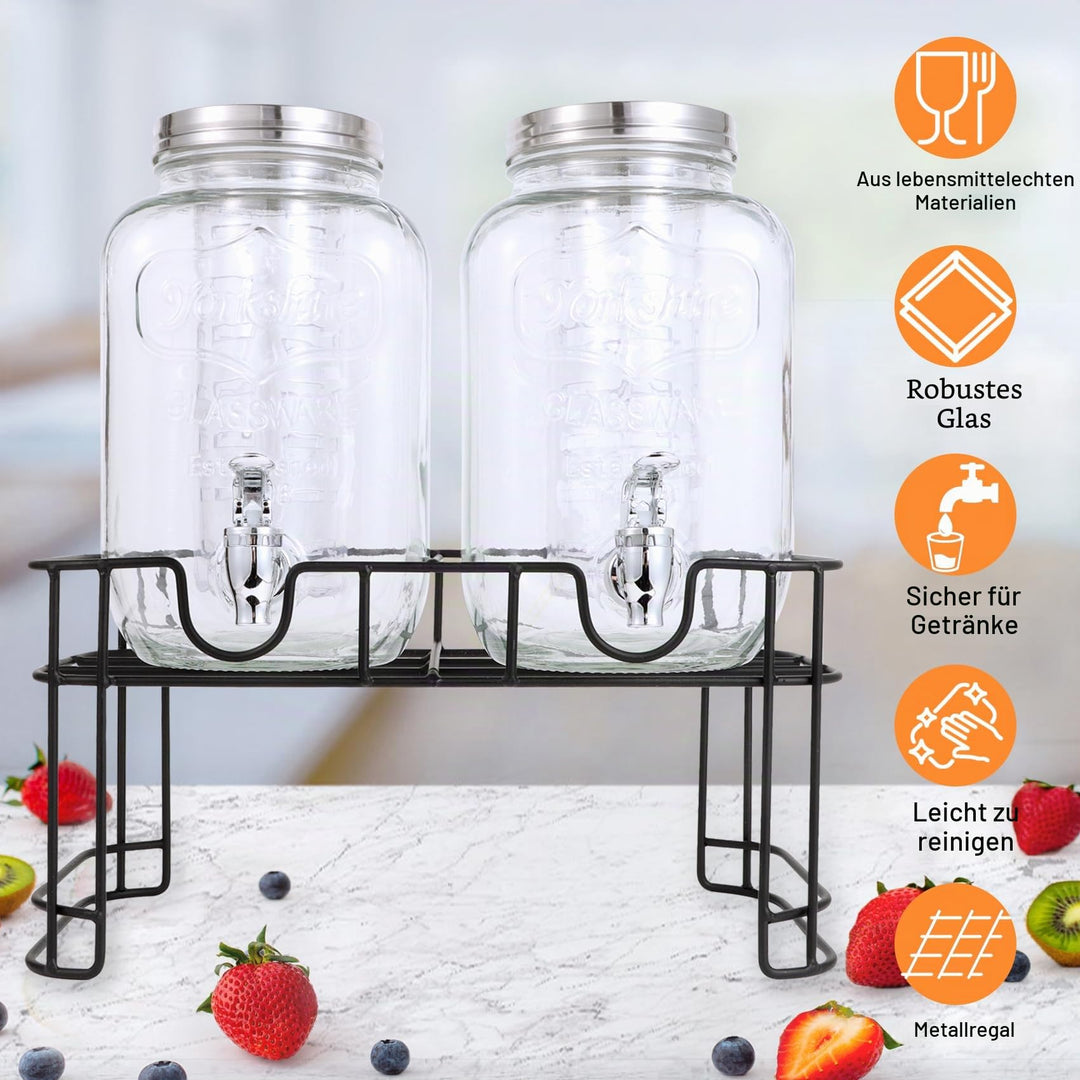 Glas Getränkespender 4L mit Zapfhahn und Ständer 2er-Set - Bild 3