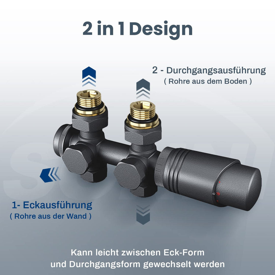 Heizkörper-Anschlussarmatur Zweirohrsystem Eck/Durchgang Anthrazit G1/2 - Bild 6