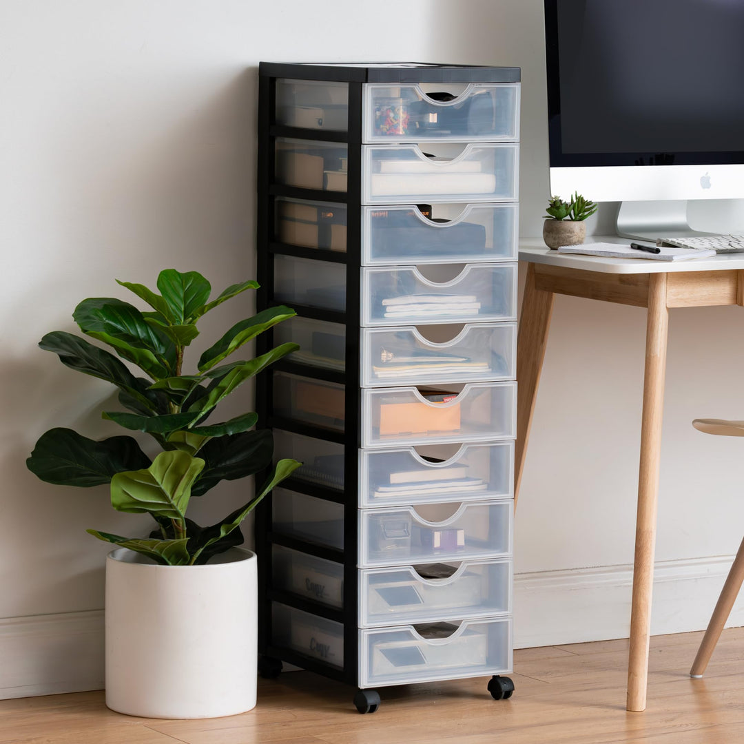 Schubladenbox Kunststoff 10 Schubladen mit Rollen Schwarz A4 - Bild 3