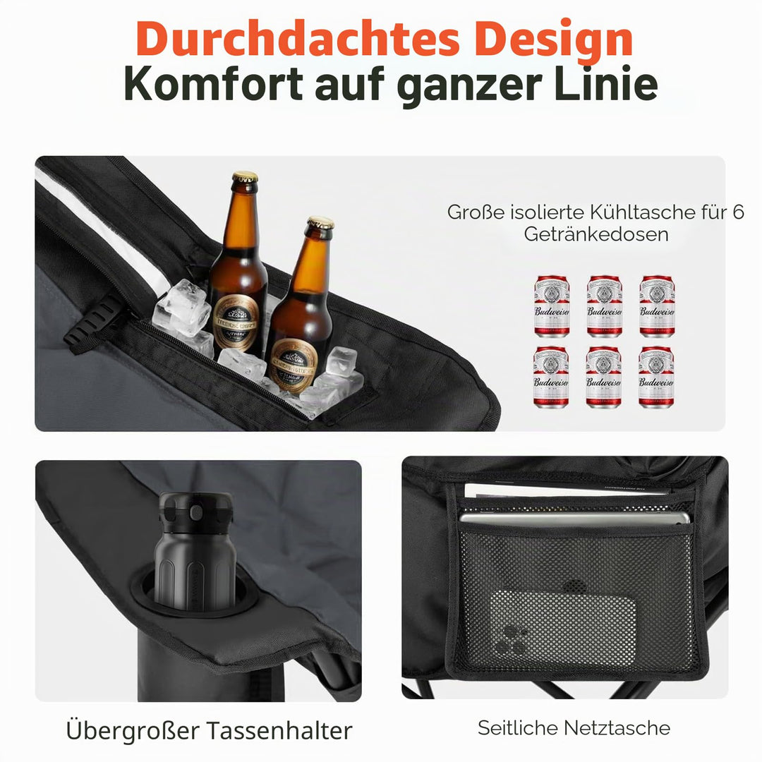 Campingstuhl XXL klappbar gepolstert mit Kühltasche 204 kg - Bild 4