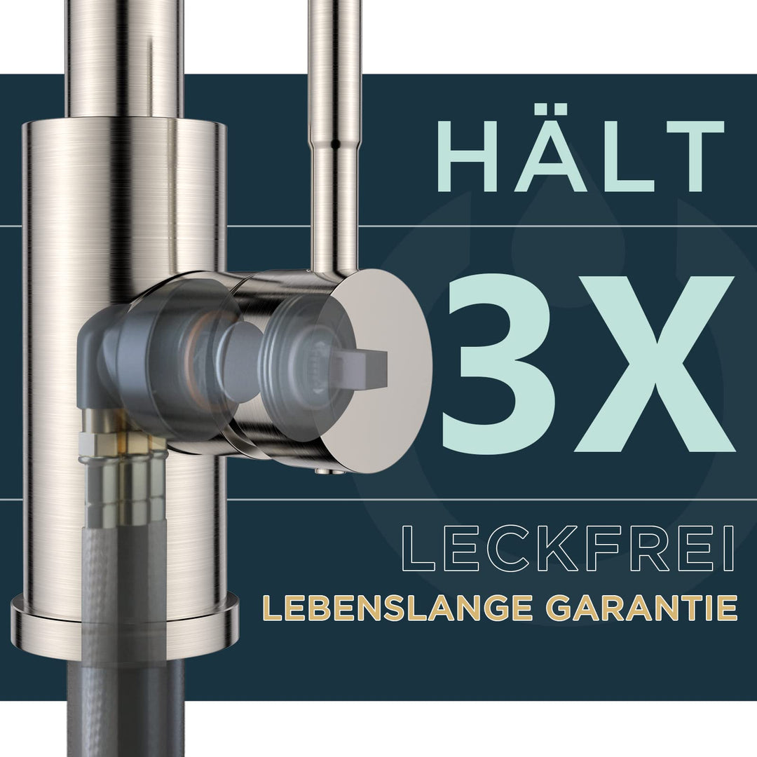 Küchenarmatur Edelstahl Hochbogen 360° schwenkbar mit Pulldown-Brause - Bild 9