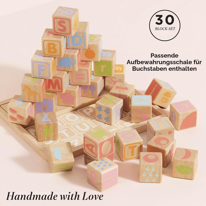 Holzbauklötze ABC Alphabet mit Tablett aus Gummibaumholz ab 12 M. - Bild 2