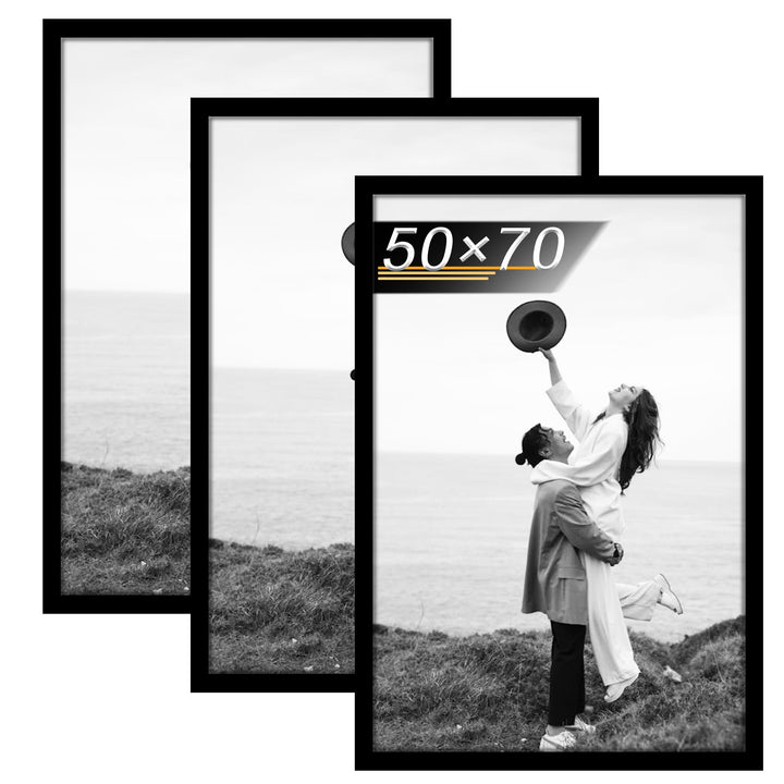Bilderrahmen 50x70 cm Schwarz 3er-Set MDF mit Plexiglasscheibe