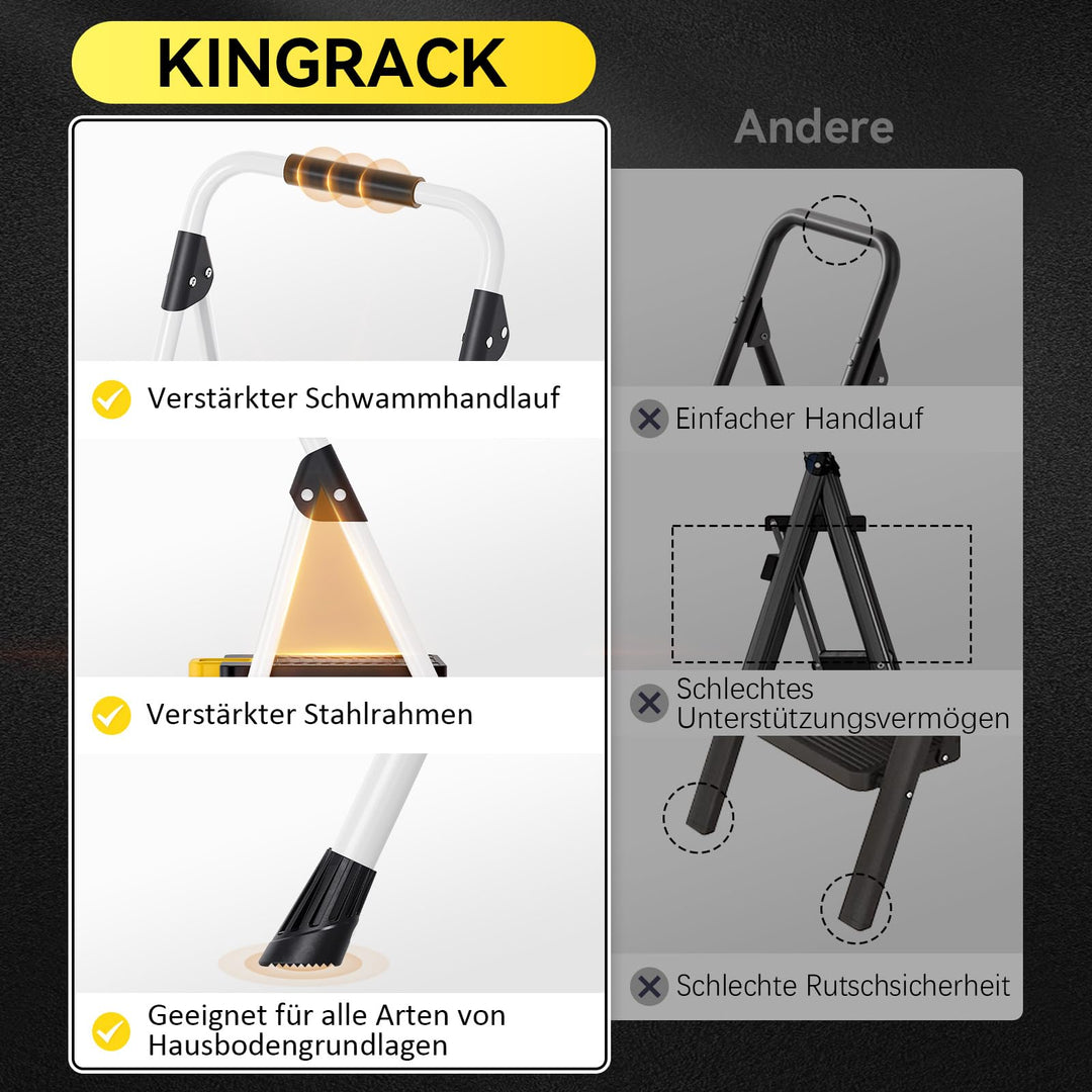 Trittleiter 3 Stufen klappbar mit Sicherheitsschloss 150 kg Stahl - Bild 5