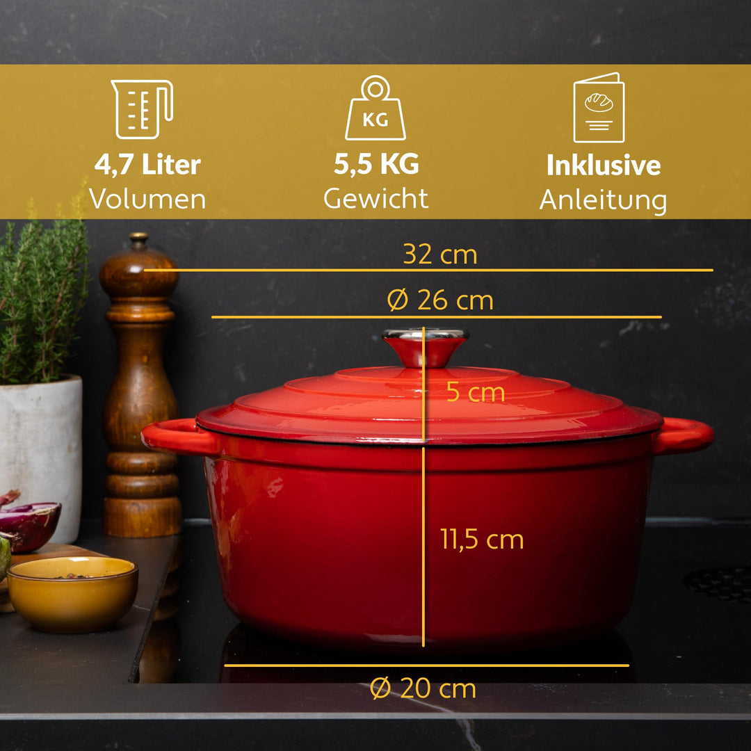 Gusseisen Cocotte emailliert 26 cm 4,7 L für alle Herdarten - Bild 4