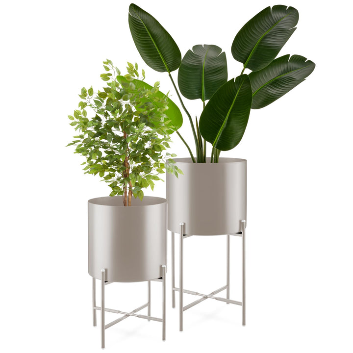Pflanzenständer 2er-Set Metall Industrial Style mit Übertöpfen Taupe