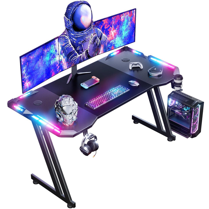 Gaming Tisch mit RGB-LED 120x60 cm schwarz, Monitorarm-kompatibel