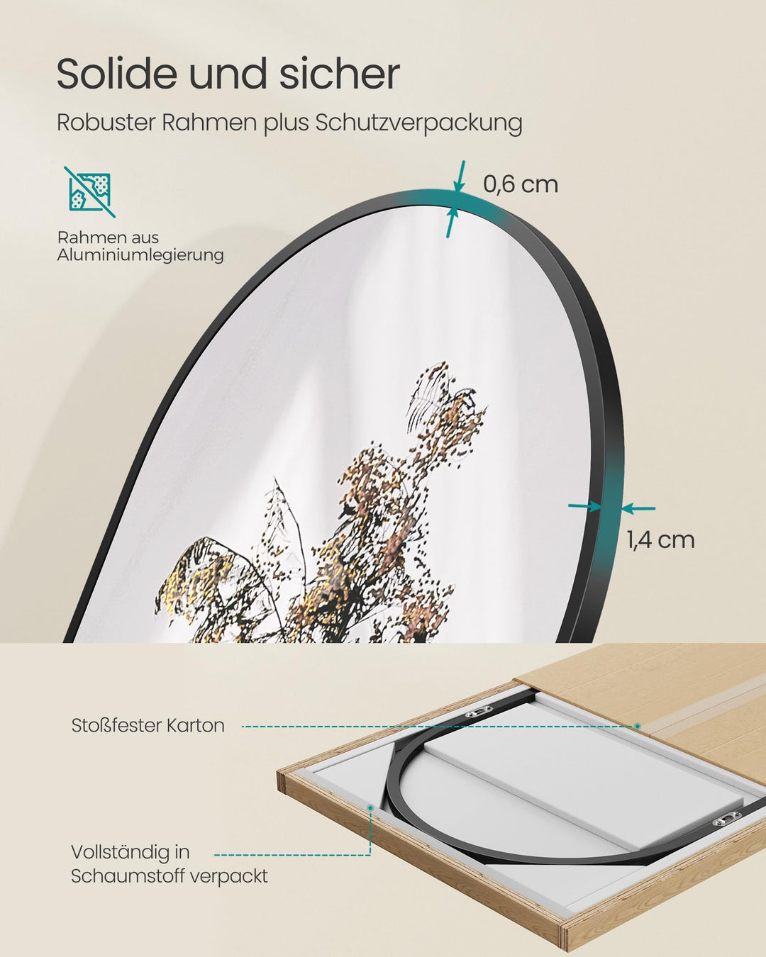 Standspiegel Ganzkörper gewölbt Hartglas 160x50 cm Tintenschwarz - Bild 6