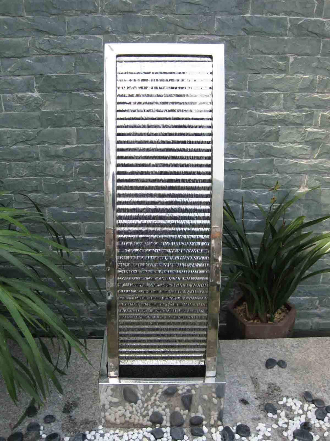 Terrassenbrunnen Edelstahl mit LED 110 cm Wasserwand Garten - Bild 6