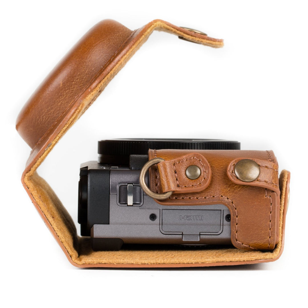 Kamera-Ledertasche für Panasonic Lumix DC-TZ95 / DC-TZ90 Hellbraun - Bild 7