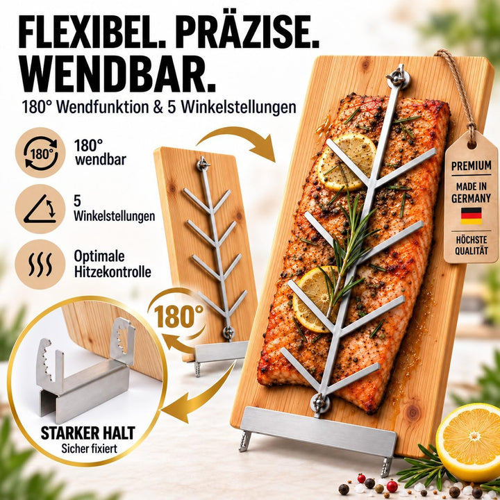 Flammlachsbrett Lärchenholz 2er-Set mit Edelstahlhalterung für Feuerschale - Bild 5