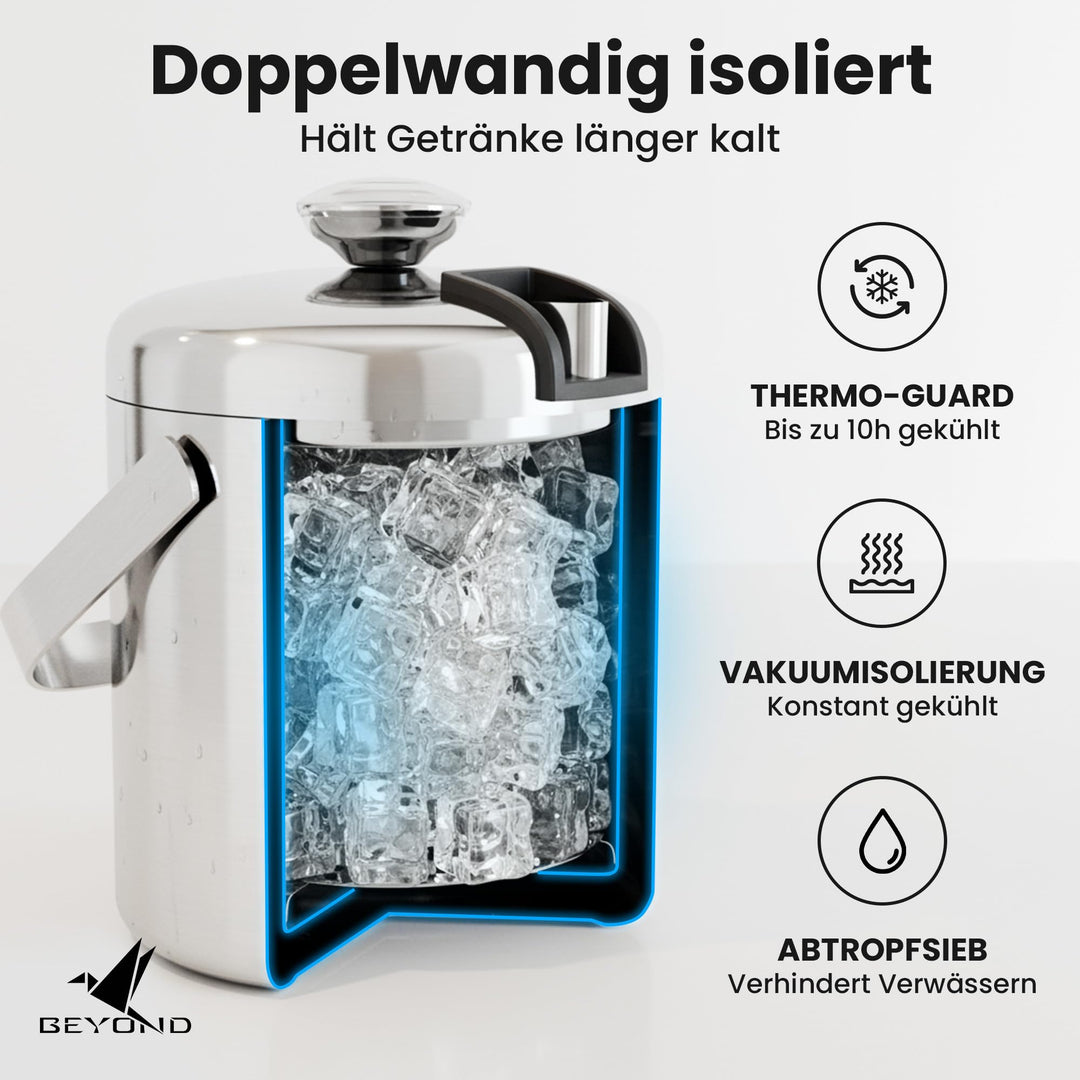 Eiseimer Edelstahl doppelwandig mit Deckel und Zange 1,3 L - Bild 4