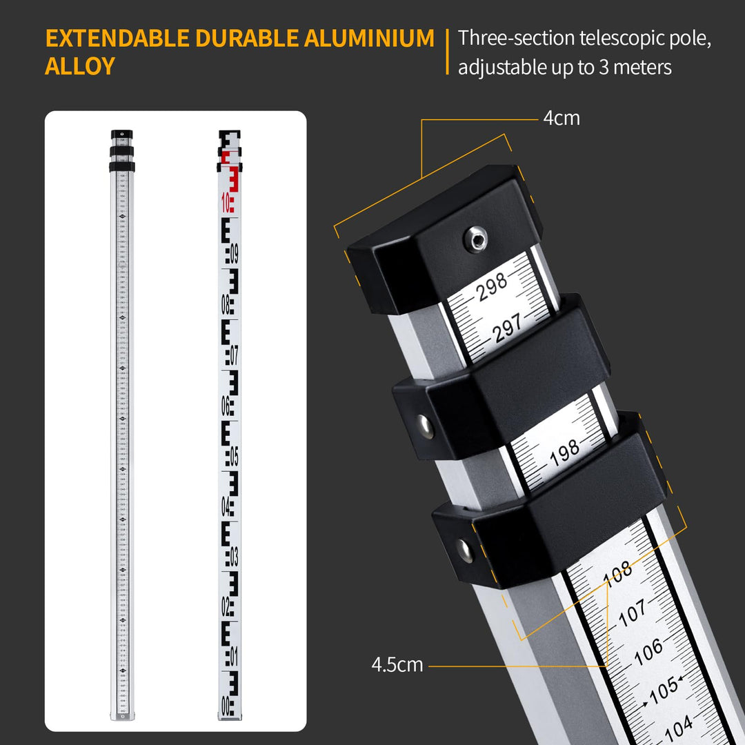 Teleskop-Nivellierlatte Aluminium 3m doppelseitige Skala für Laser - Bild 4