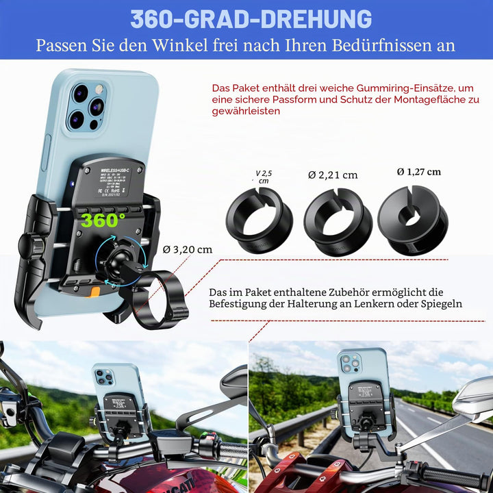 Motorrad Handyhalterung mit 15W Qi Wireless Charger IP66 wasserdicht - Bild 6
