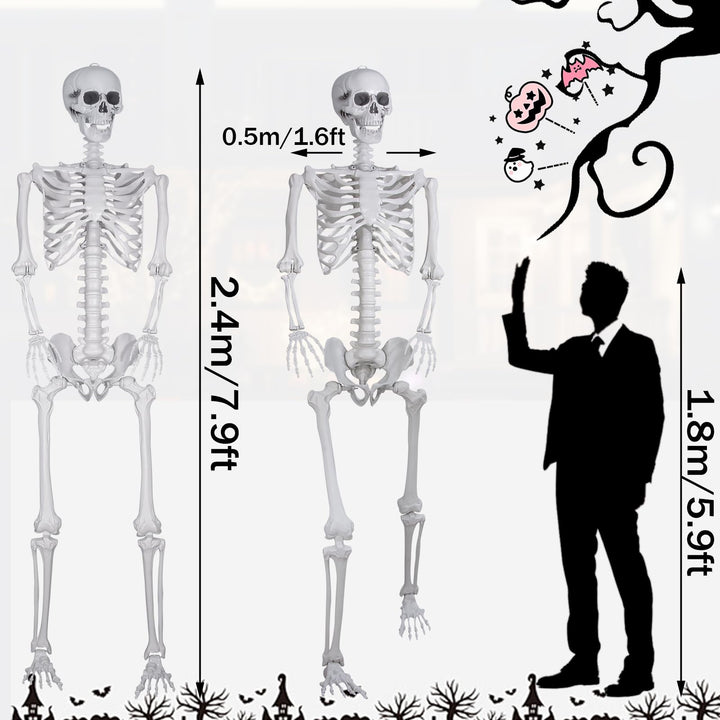 Halloween Skelett 240cm Ganzkörper mit beweglichen Gelenken Outdoor - Bild 2