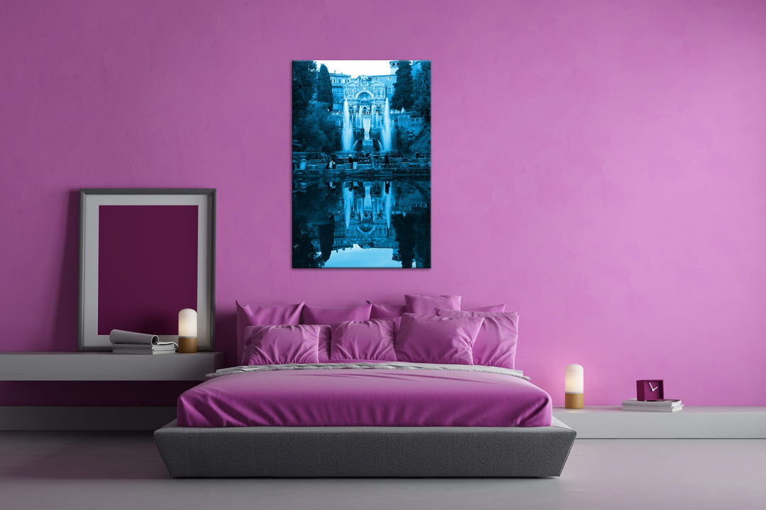 Leinwandbild Brunnen Italien Monochrom Blau 80x60 cm - Bild 3
