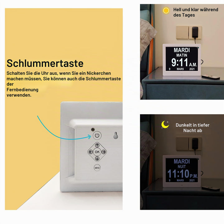 Digitale Seniorenuhr 8 Zoll mit Fernbedienung 19 Alarme Kalender - Bild 7