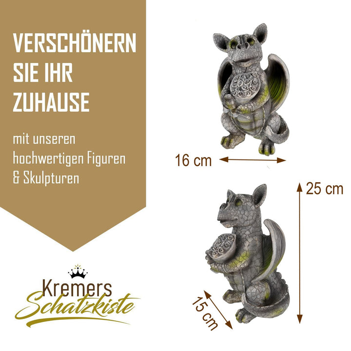 Gartenfigur Drache mit Blumenstrauss Polyresin Steinoptik 25 cm - Bild 3