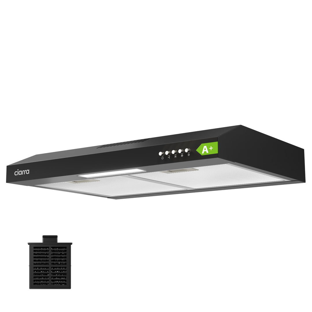 Unterbau-Dunstabzugshaube 60cm Umluft/Abluft Schwarz Matt 220m³/h