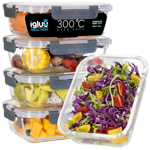 Meal Prep Boxen Glas 1050ml Borosilikat BPA-frei 5er-Set