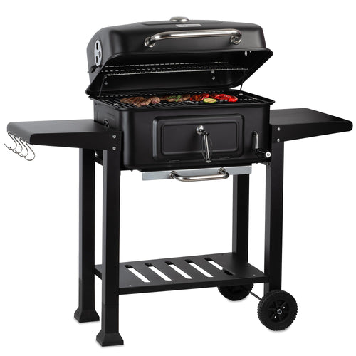 Holzkohle Grillwagen XXL mit Deckel, Thermometer und Räucherfunktion