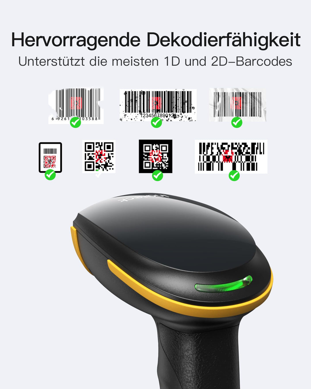 Barcode Scanner Kabellos 1D 2D QR Code Bluetooth 2.4G USB - Bild 2