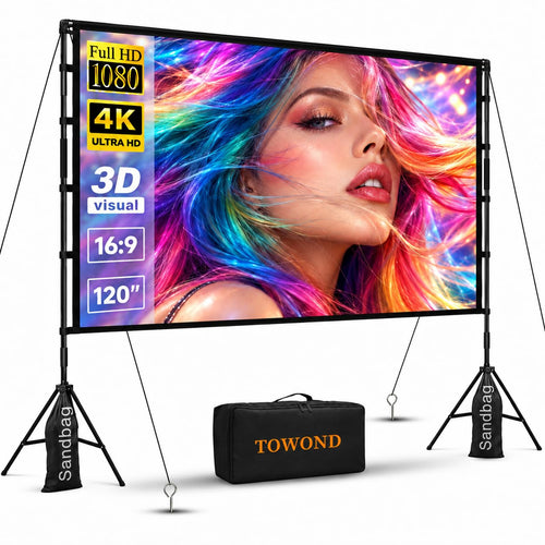 Beamer Leinwand 120 Zoll mit Stativ faltbar fuer Outdoor