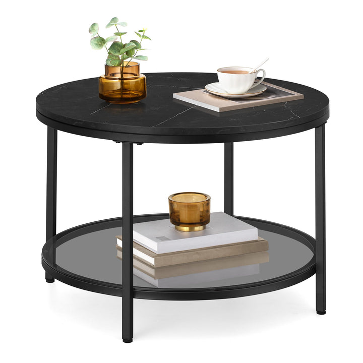 Couchtisch Glas Metall 65x65x46 cm mit Ablagefläche schwarz