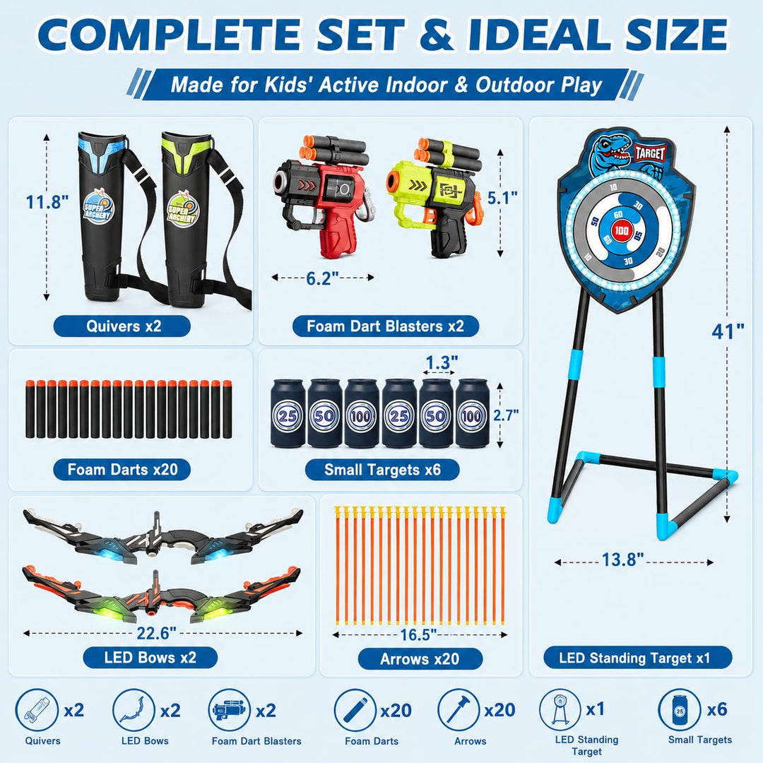 LED Bogenschiesset Kinder 4-12 Jahre mit Zielscheibe 2er-Set - Bild 7