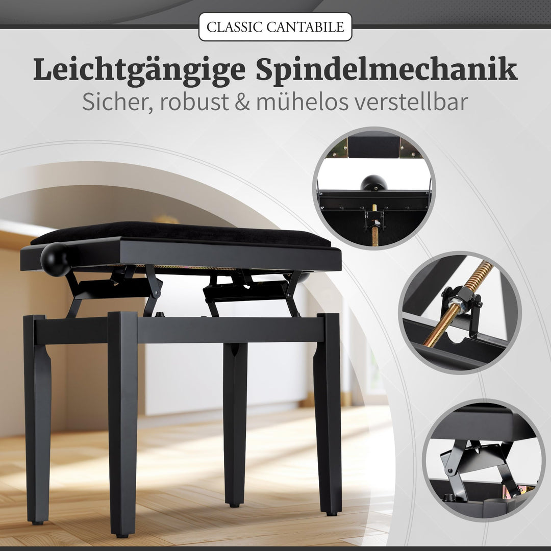 Klavierbank höhenverstellbar 47-56 cm gepolstert Kordbezug schwarz - Bild 4