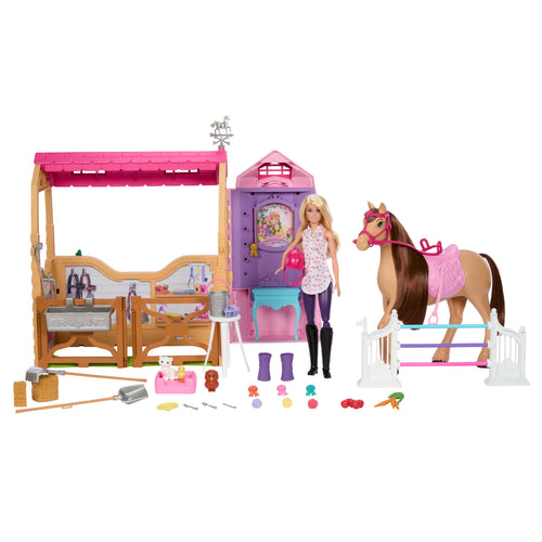 Barbie Pferdestall Spielset mit Puppe, Pferd und 25+ Teilen