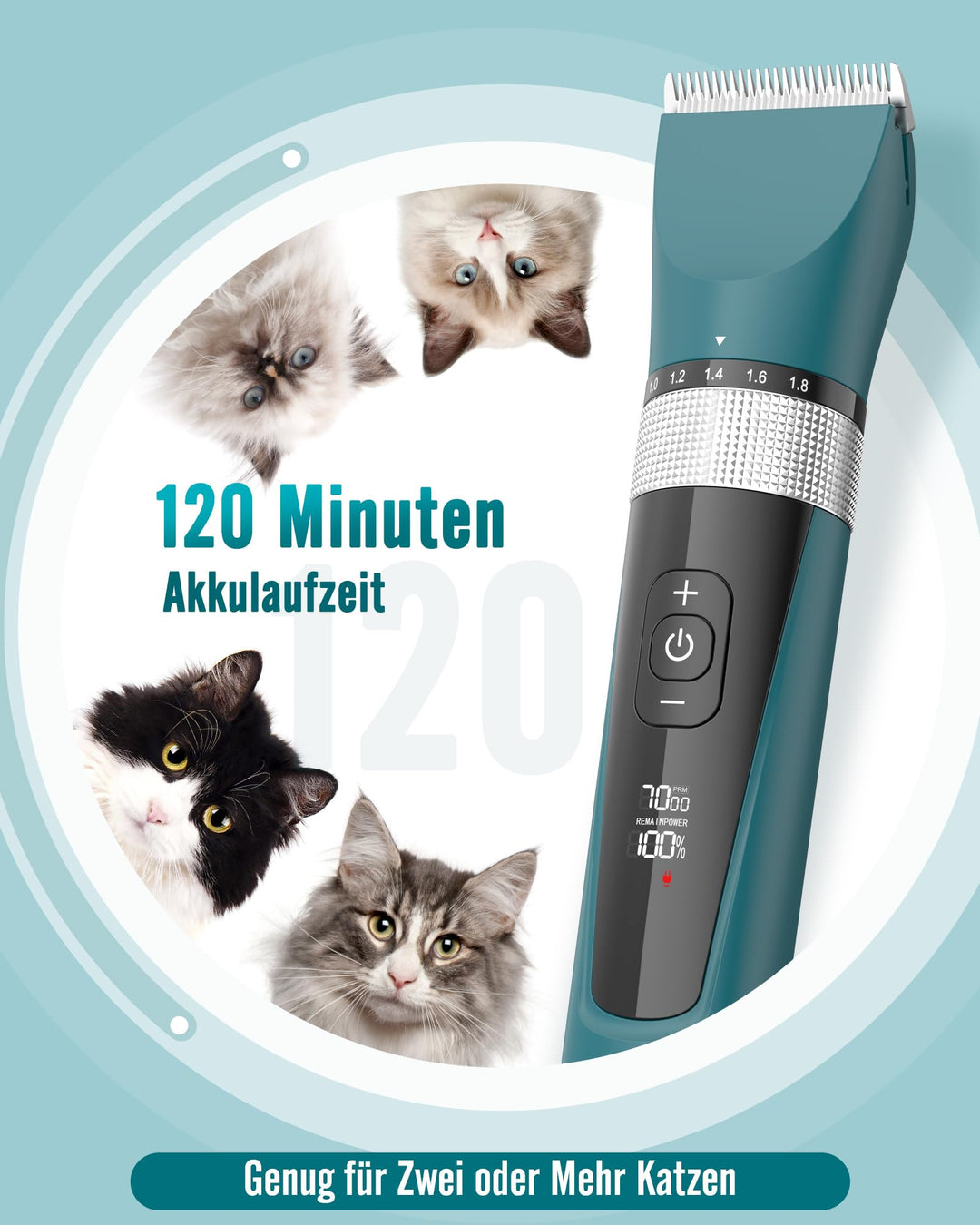 Katzenschermaschine leise 5 Geschwindigkeiten LCD IPX6 Profi - Bild 5