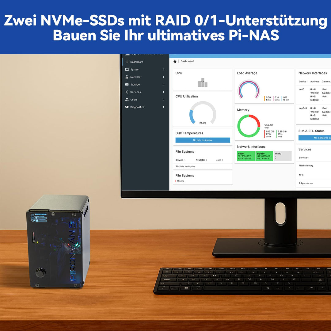 Raspberry Pi 5 Gehäuse Dual NVMe M.2 RAID mit OLED und RGB-Kühler - Bild 8