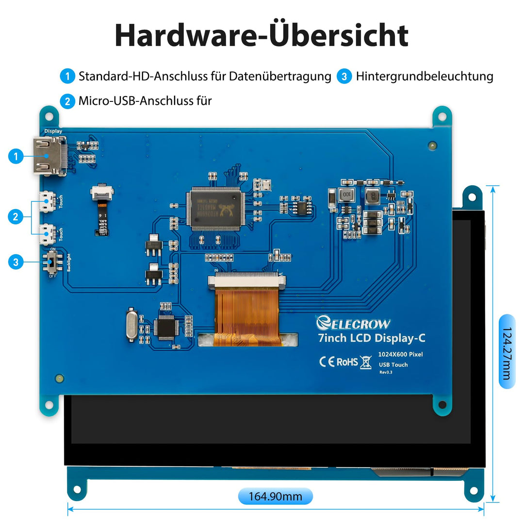 Touchscreen Monitor 7 Zoll IPS kapazitiv fuer Raspberry Pi &amp; PC - Bild 6