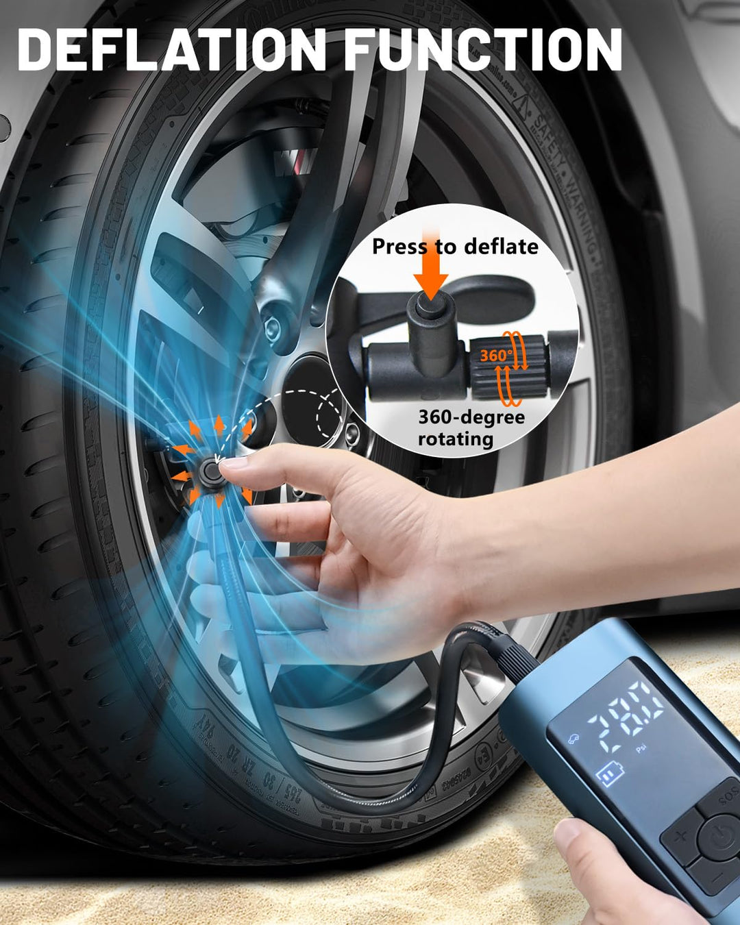 Akku-Luftkompressor 150 PSI 6000 mAh mit Auto-Stopp für Reifen - Bild 3