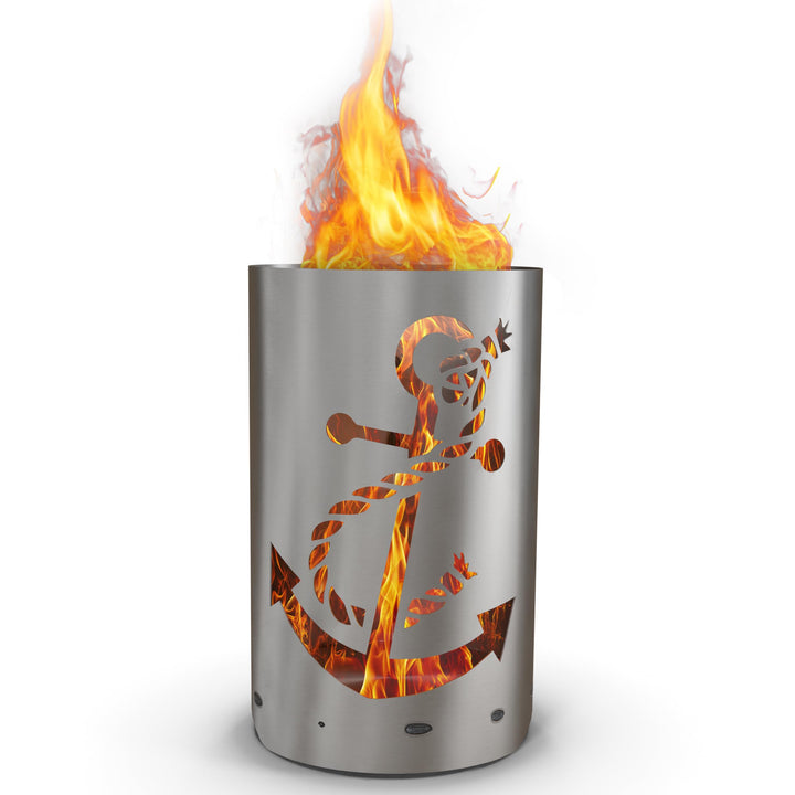 Feuertonne Stahl mit Anker-Motiv lasergeschnitten für Garten