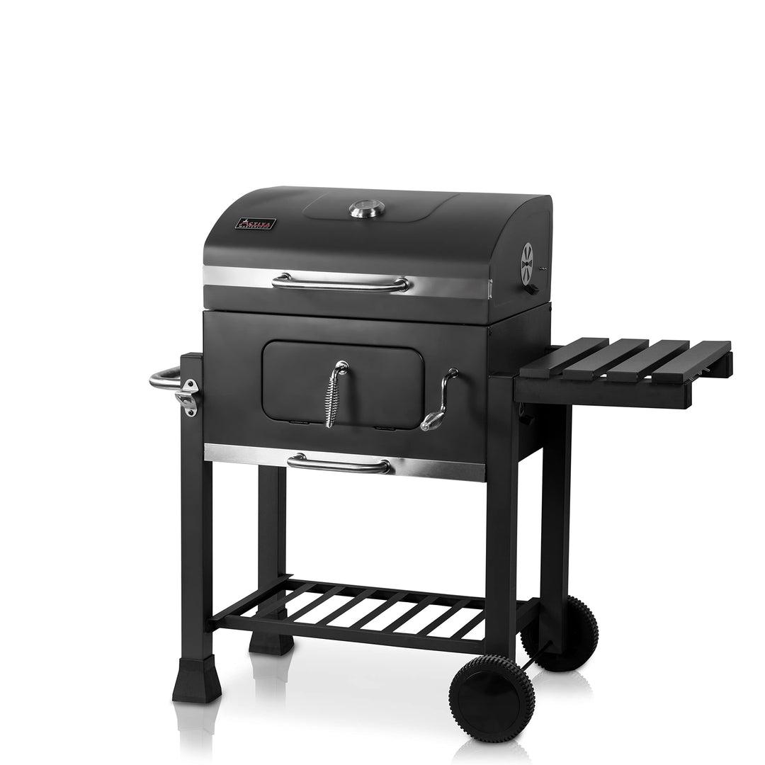 Holzkohlegrill mit Deckel, Gusseisenrost &amp; Abdeckhaube