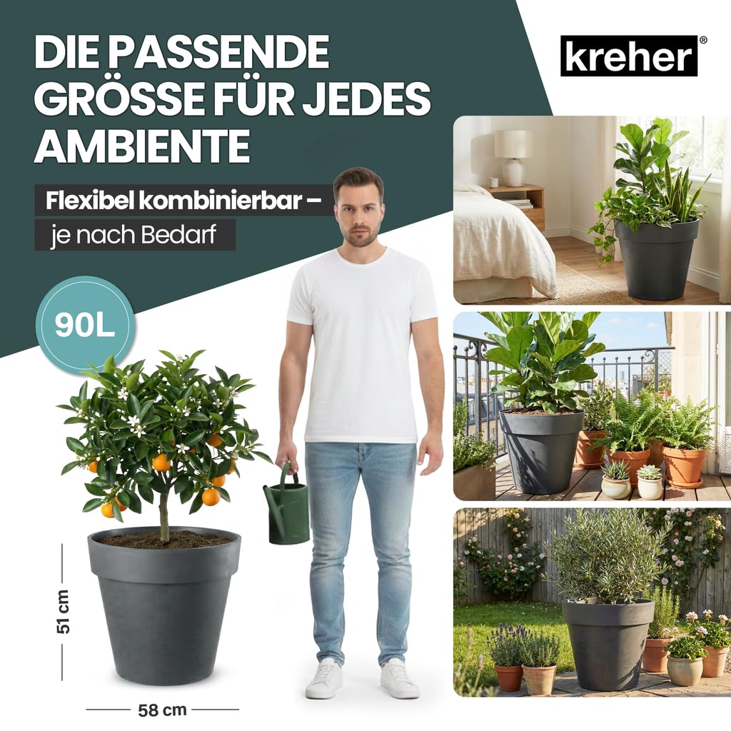 Pflanzkübel rund mit Rollen Anthrazit Ø58cm PE-Kunststoff Outdoor - Bild 5