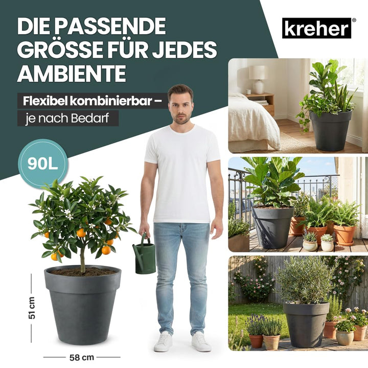 Pflanzkübel rund mit Rollen Anthrazit Ø58cm PE-Kunststoff Outdoor - Bild 5
