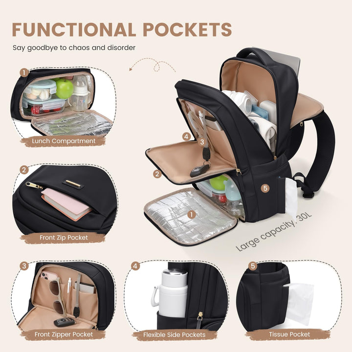 Rucksack mit Kühlfach 16 Zoll Laptop Polyester Schwarz für Arbeit Schule - Bild 4