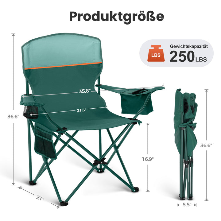 Campingstuhl faltbar 2er-Set 600D-Stoff bis 102 kg mit Kühltasche - Bild 9