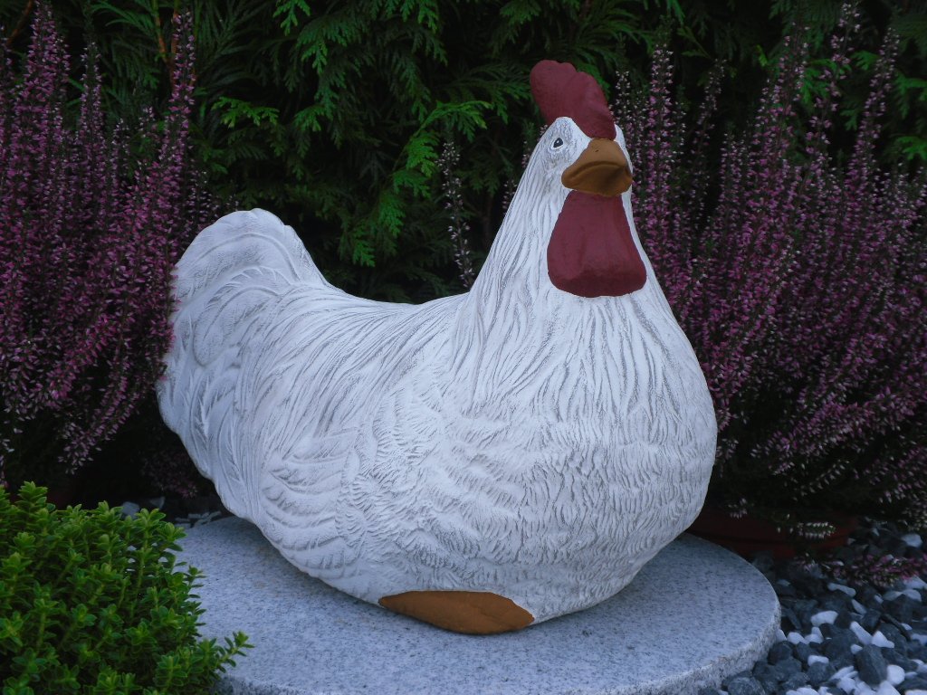 Steinguss Hahn und Huhn 2er Set Weiß Patina Gartenfigur - Bild 2